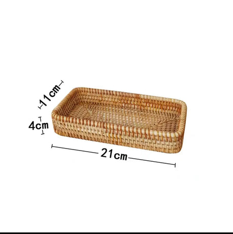 Small Rattan Serving Tray, Natural Wicker Decorative Tray Handwoven for Keys Trinkets Rings Cosmetics, Decorative Jewelry Perfume Tray for Coffee Table Entryway Living Room(Small)