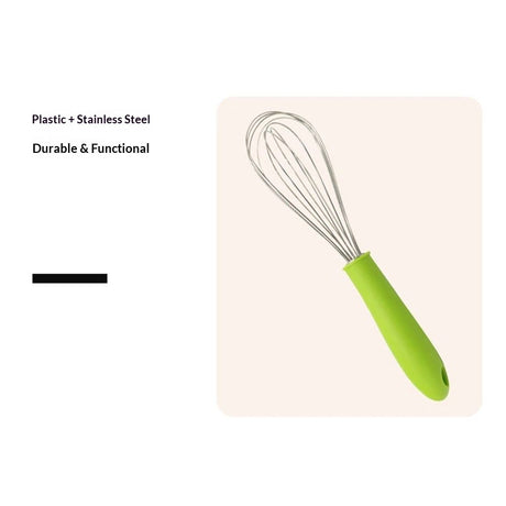 Stainless steel manual egg beater with silicone handle, egg white and cream whisk, household and commercial baking tools, mixer（Green P-handle egg beater 10 inches）