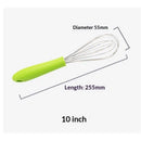 Stainless steel manual egg beater with silicone handle, egg white and cream whisk, household and commercial baking tools, mixer（Green P-handle egg beater 10 inches）