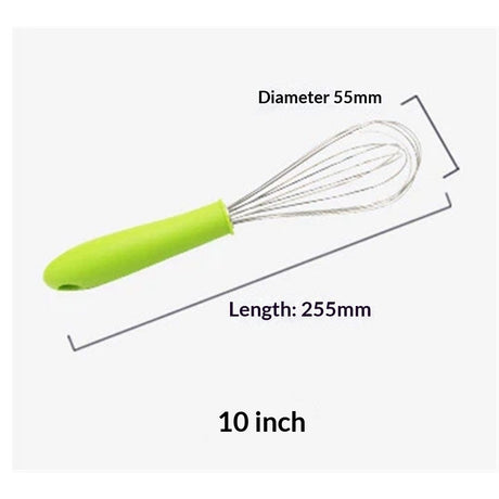 Stainless steel manual egg beater with silicone handle, egg white and cream whisk, household and commercial baking tools, mixer（Green P-handle egg beater 10 inches）