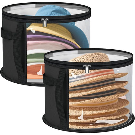2PCS Extra Large Clear Hat Organizer for Travel and Wardrobe, Holds up to 7 Hats, Round Hat Box Storage for Women & Men,Large Capacity Cowboy Hat Organizer(Black)