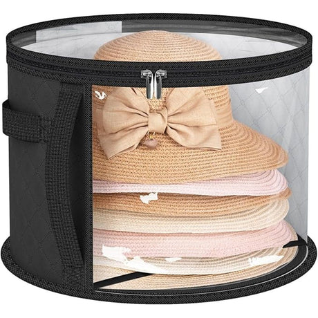 2PCS Extra Large Clear Hat Organizer for Travel and Wardrobe, Holds up to 7 Hats, Round Hat Box Storage for Women & Men,Large Capacity Cowboy Hat Organizer(Black)