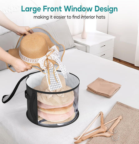 2PCS Extra Large Clear Hat Organizer for Travel and Wardrobe, Holds up to 7 Hats, Round Hat Box Storage for Women & Men,Large Capacity Cowboy Hat Organizer(Black)