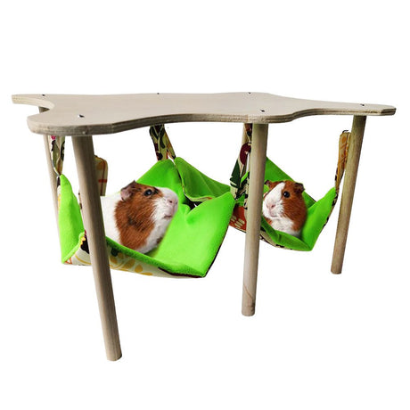 Guinea Pigs Hammock with Natural Wooden Stand- Large Hanging Hammock Bed for Piggies Chinchilla Hamster Bunny Ferrets Hiding Sleeping