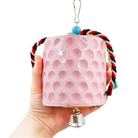 Bird chewing toys, parrot beak grinding calcium stones, with bells, birdcage accessories, parrot cub, hamster, Totoro cage toys（Pink）