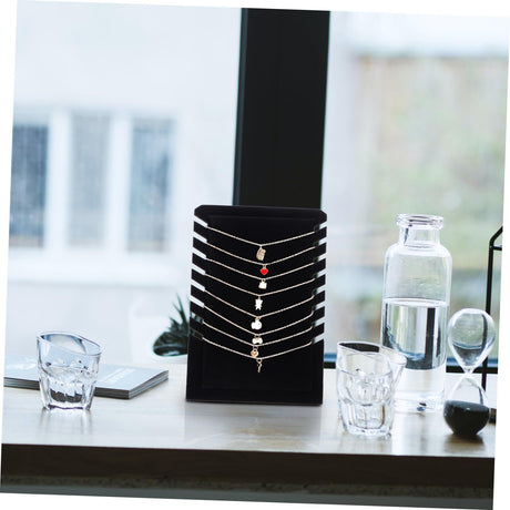 2Pcs Multiple Pendant Necklace Display Stand Jewelry Organizer Rack for Chains and Pendants Elegant Desktop Jewelry Showcase （ flat top black）