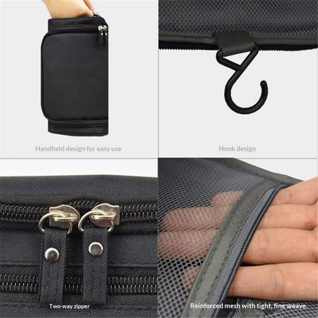Oxford cloth waterproof hook wash bag travel makeup bag men's portable storage bag cosmetics storage bag (Black)