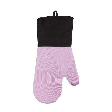 A pair of Silicone Oven Mitts- Extended Oven Mitts Heat Resistant , Oven Gloves with Soft Liner Good  to Clean Flexible-Oven Mits Set for Cooking Baking Grilling BBQ（Flat threaded gloves purple）
