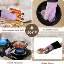 A pair of Silicone Oven Mitts- Extended Oven Mitts Heat Resistant , Oven Gloves with Soft Liner Good  to Clean Flexible-Oven Mits Set for Cooking Baking Grilling BBQ（Flat threaded gloves purple）