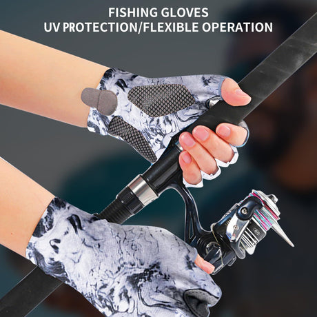 Sun Gloves  Fishing Gloves, Fingerless Sun Protection UV Protection Fishing Gloves Men/Women for Kayaking, Hiking, Paddling, Driving（L）