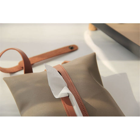 Tissues Box PU Leather Facial Paper Storage Case Rectangular Organizer Holder Decor with Hanging Strip for Kitchen Restaurant Countertops Bedroom Dressers Night Stands Desks (camel)