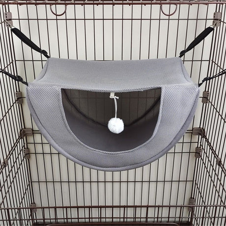 Cat cage hammock with ball, adjustable soft pet bed set for hanging, suitable for cats, ferrets, puppies, rabbits or small pets, indoor pets, suitable for all seasons（grey S）