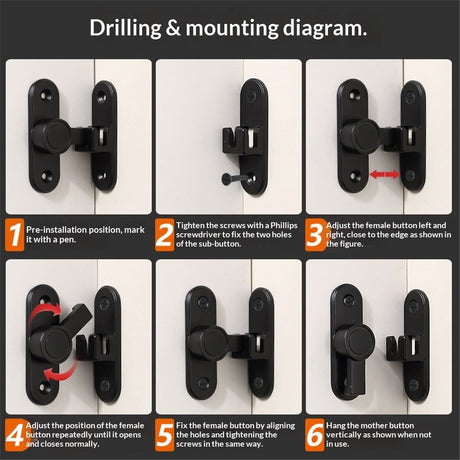 Barn Door Locks, 90/180 Degree Right Angle Flip Gate Latch Fit for Bedroom, Garden, Cabinet - Sturdy and Secure Sliding Barn Door Lock (Black-2 Pcs)