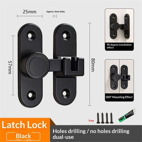 Barn Door Locks, 90/180 Degree Right Angle Flip Gate Latch Fit for Bedroom, Garden, Cabinet - Sturdy and Secure Sliding Barn Door Lock (Black-2 Pcs)