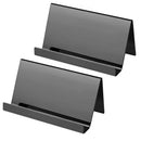 2pcs Business Card Holder, Reflective  Stainless Steel Desktop Name Cards Display Stand for Office Desk, Black