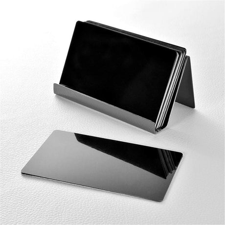 2pcs Business Card Holder, Reflective  Stainless Steel Desktop Name Cards Display Stand for Office Desk, Black