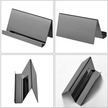 2pcs Business Card Holder, Reflective  Stainless Steel Desktop Name Cards Display Stand for Office Desk, Black