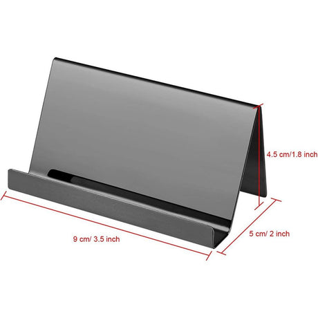 2pcs Business Card Holder, Reflective  Stainless Steel Desktop Name Cards Display Stand for Office Desk, Black