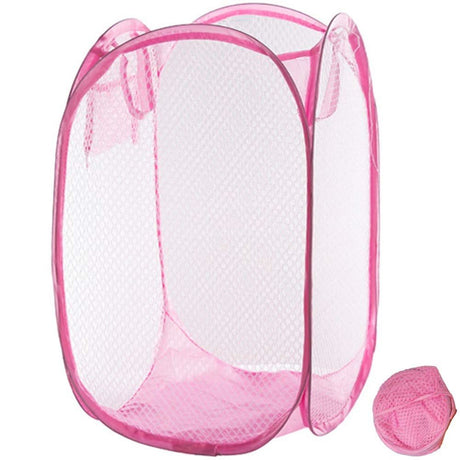 2pcs Portable Mesh Pop Up Laundry Hamper Pink Vertical Collapsible Laundry Basket With Strong Handles for Easy Storage, Suitable for Bedroom, College Dorms, Travel, 30*30*46cm