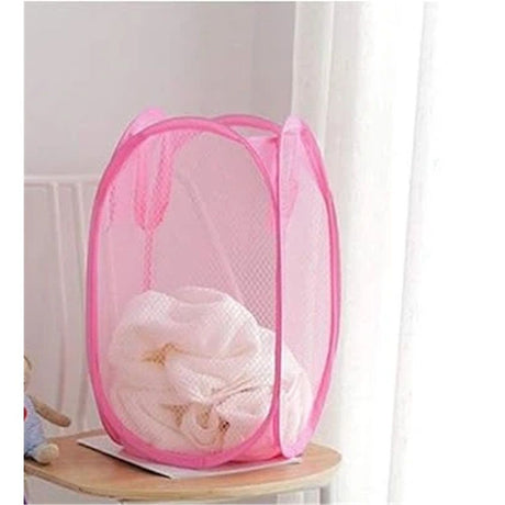 2pcs Portable Mesh Pop Up Laundry Hamper Pink Vertical Collapsible Laundry Basket With Strong Handles for Easy Storage, Suitable for Bedroom, College Dorms, Travel, 30*30*46cm