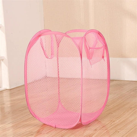 2pcs Portable Mesh Pop Up Laundry Hamper Pink Vertical Collapsible Laundry Basket With Strong Handles for Easy Storage, Suitable for Bedroom, College Dorms, Travel, 30*30*46cm