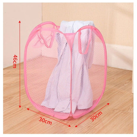 2pcs Portable Mesh Pop Up Laundry Hamper Pink Vertical Collapsible Laundry Basket With Strong Handles for Easy Storage, Suitable for Bedroom, College Dorms, Travel, 30*30*46cm