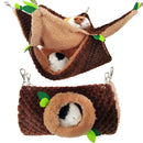 2-piece set of small animal hammocks, warm plush hanging tunnels, and double-layer hammock cages, suitable for rocking hammocks hiding ferrets, guinea pigs, Totoro, squirrels, mice, and hamsters, brown