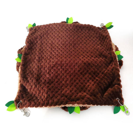 2-piece set of small animal hammocks, warm plush hanging tunnels, and double-layer hammock cages, suitable for rocking hammocks hiding ferrets, guinea pigs, Totoro, squirrels, mice, and hamsters, brown