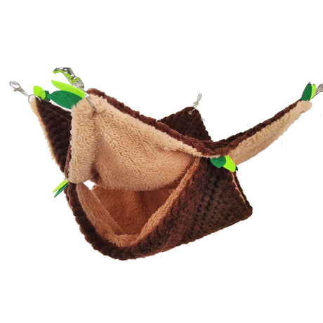 2-piece set of small animal hammocks, warm plush hanging tunnels, and double-layer hammock cages, suitable for rocking hammocks hiding ferrets, guinea pigs, Totoro, squirrels, mice, and hamsters, brown