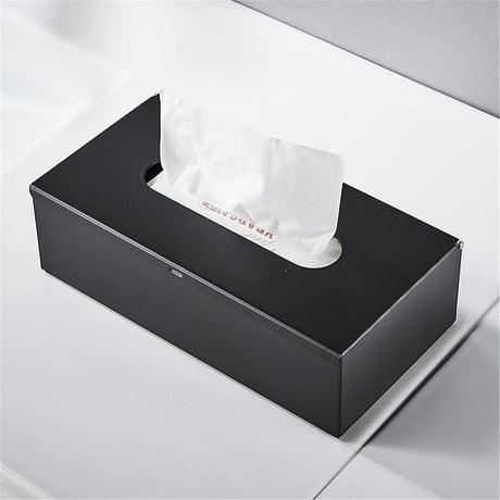 Tissue Box Cover, Rectangular Facial Tissue Holder with Bottom, Decorative Storage Organizer Box for Bathroom Vanity, Countertops, Dressers, Night Stand, Parlors and Offices - Black