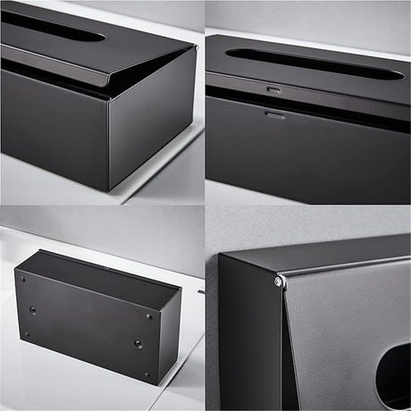 Tissue Box Cover, Rectangular Facial Tissue Holder with Bottom, Decorative Storage Organizer Box for Bathroom Vanity, Countertops, Dressers, Night Stand, Parlors and Offices - Black