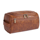 Toiletry Bag for Men, Hanging Travel Shaving Dopp Kit for Men and Women, Water-resistant Toiletries Organizer Bags, PU Leather Cosmetic Bags for Makeup Accessories (Light Brown)