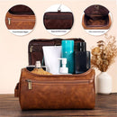 Toiletry Bag for Men, Hanging Travel Shaving Dopp Kit for Men and Women, Water-resistant Toiletries Organizer Bags, PU Leather Cosmetic Bags for Makeup Accessories (Light Brown)