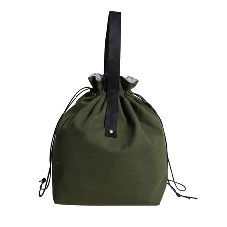 Canvas Drawstring Lunch Bag Insulated Lunch Tote Japanese Style Bento Tote Bag Reusable Lunch Bag with Handle and Drawstring（olive drab）