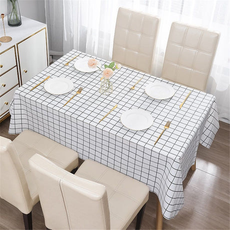 Rectangular checkered tablecloth PEVA for kitchen dining, picnic and camping, wrinkle free and washable tablecloth, black+white, 137*90cm