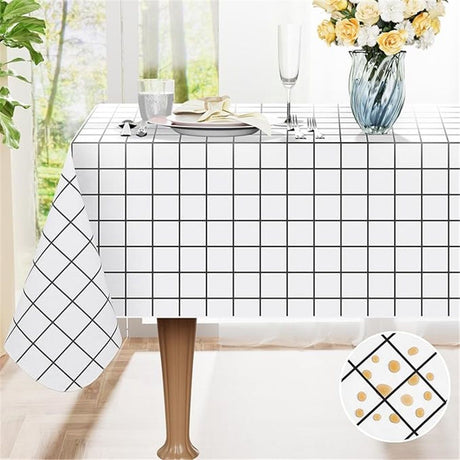 Rectangular checkered tablecloth PEVA for kitchen dining, picnic and camping, wrinkle free and washable tablecloth, black+white, 137*90cm