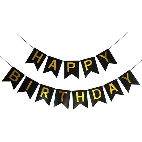 2pcs Black Gold Happy Birthday Banner Birthday Party Supplies for Adult Boy Girl  Black Bday Party Decorations & Decor for Men & Women.