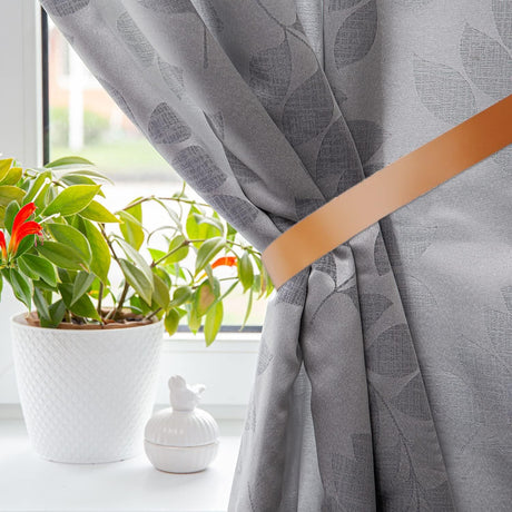 Leather Curtain Tiebacks Vintage Style Curtain Tie Backs Leather Curtain Rod Holder Curtain Buckle for Home Offic Living Room Bedroom 4 Pcs (Light Brown)