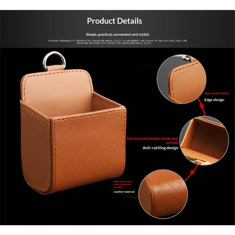 2pcs Car Vent Storage Bag, PU Leather Automotive Dashboard Organizer Pocket with Hook, Portable Vehicle Hanging Storage Pouch for Key, Coin, Cell Phone, Sunglasses （brown）