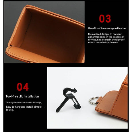 2pcs Car Vent Storage Bag, PU Leather Automotive Dashboard Organizer Pocket with Hook, Portable Vehicle Hanging Storage Pouch for Key, Coin, Cell Phone, Sunglasses （brown）