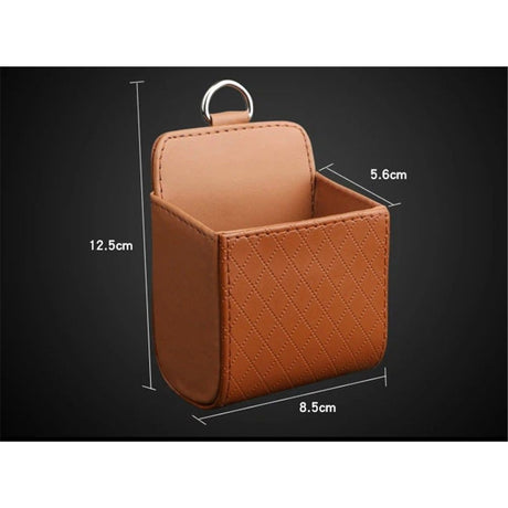 2pcs Car Vent Storage Bag, PU Leather Automotive Dashboard Organizer Pocket with Hook, Portable Vehicle Hanging Storage Pouch for Key, Coin, Cell Phone, Sunglasses （brown）