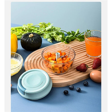 Manual Food Processor Vegetable Chopper, Portable Hand Pull String Garlic Mincer Onion Cutter for Veggies, Ginger, Fruits, Nuts, Herbs, etc.,  Blue