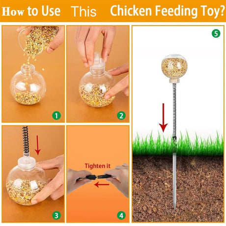2 Pack Chicken Feeding Toy, Chicken Enrichment Toys with Spring and Ground Stake, Chicken Treat Dispenser Peck Toy for Hens Poultry Duck Birds Parrot Cat