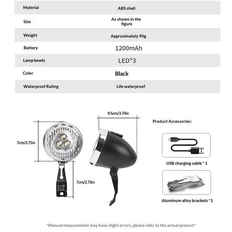 Vintage Retro Bicycle Bike Front Light Lamp LED Fixie Headlight with Bracket, for Women, Beach Cruiser Accessories