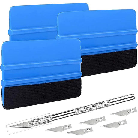 2 set Durable Black Felt Edge Vinyl Squeegee Tool 4-Inch & Craft Knife, Car Vinyl Film Wrapping Decal Window Tint Work, Professional Scratch Free Squeegee