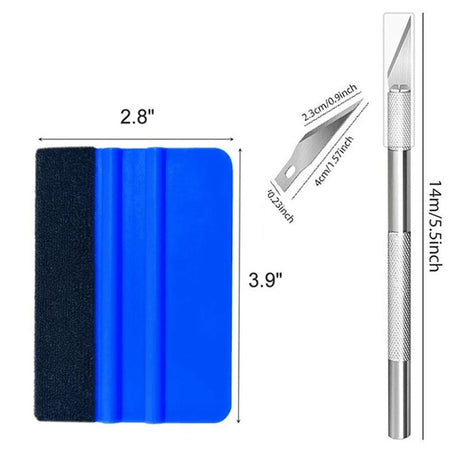 2 set Durable Black Felt Edge Vinyl Squeegee Tool 4-Inch & Craft Knife, Car Vinyl Film Wrapping Decal Window Tint Work, Professional Scratch Free Squeegee