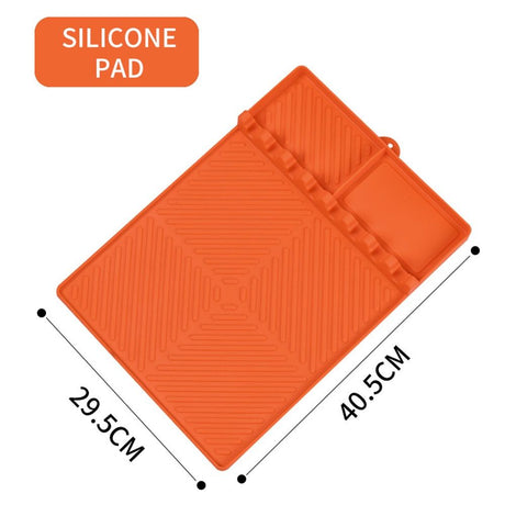 Silicone Griddle Tools Mat, Griddle Accessories Side Shelf Mat Grill Pad for Outdoor Grill Kitchen Counter Spatula Silicone Mat with Drip Pad (Orange)