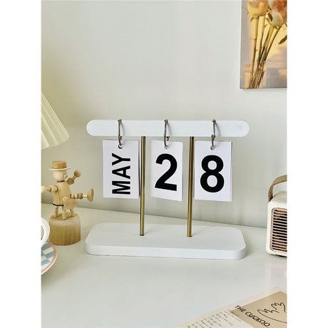 Perpetual Daily Flip Calendar for Desk Reusable Office Desktop Decor Home Accessories Photography Props (White)