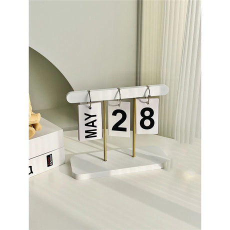 Perpetual Daily Flip Calendar for Desk Reusable Office Desktop Decor Home Accessories Photography Props (White)