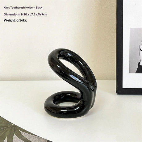 Handmade Ceramic Holder Stand for Toothbrushes, Makeup Brushes, and Pens - Minimalist Design for Bathroom Vanity and Countertops Decor (Black)